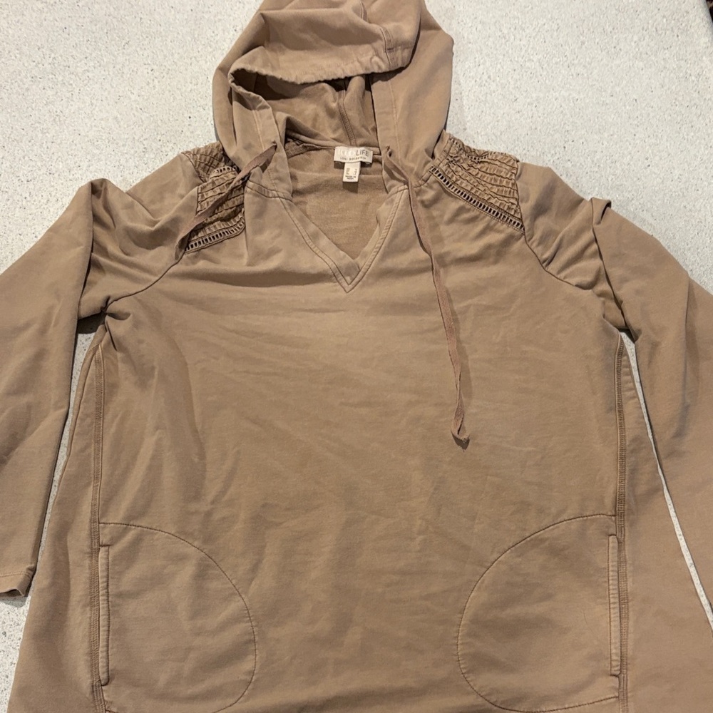 LOGO by Lori Goldstein Tan Hooded Top